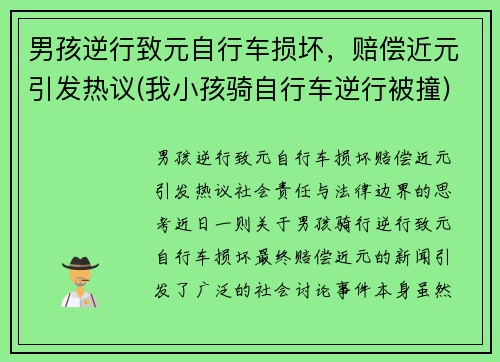 男孩逆行致元自行车损坏，赔偿近元引发热议(我小孩骑自行车逆行被撞)