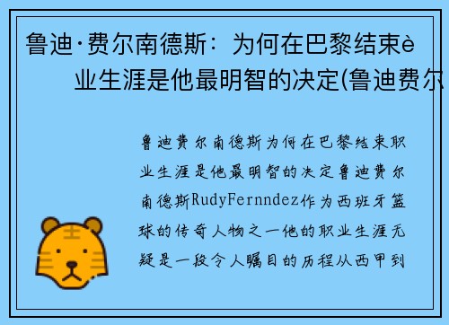 鲁迪·费尔南德斯：为何在巴黎结束职业生涯是他最明智的决定(鲁迪费尔南德斯十佳球)